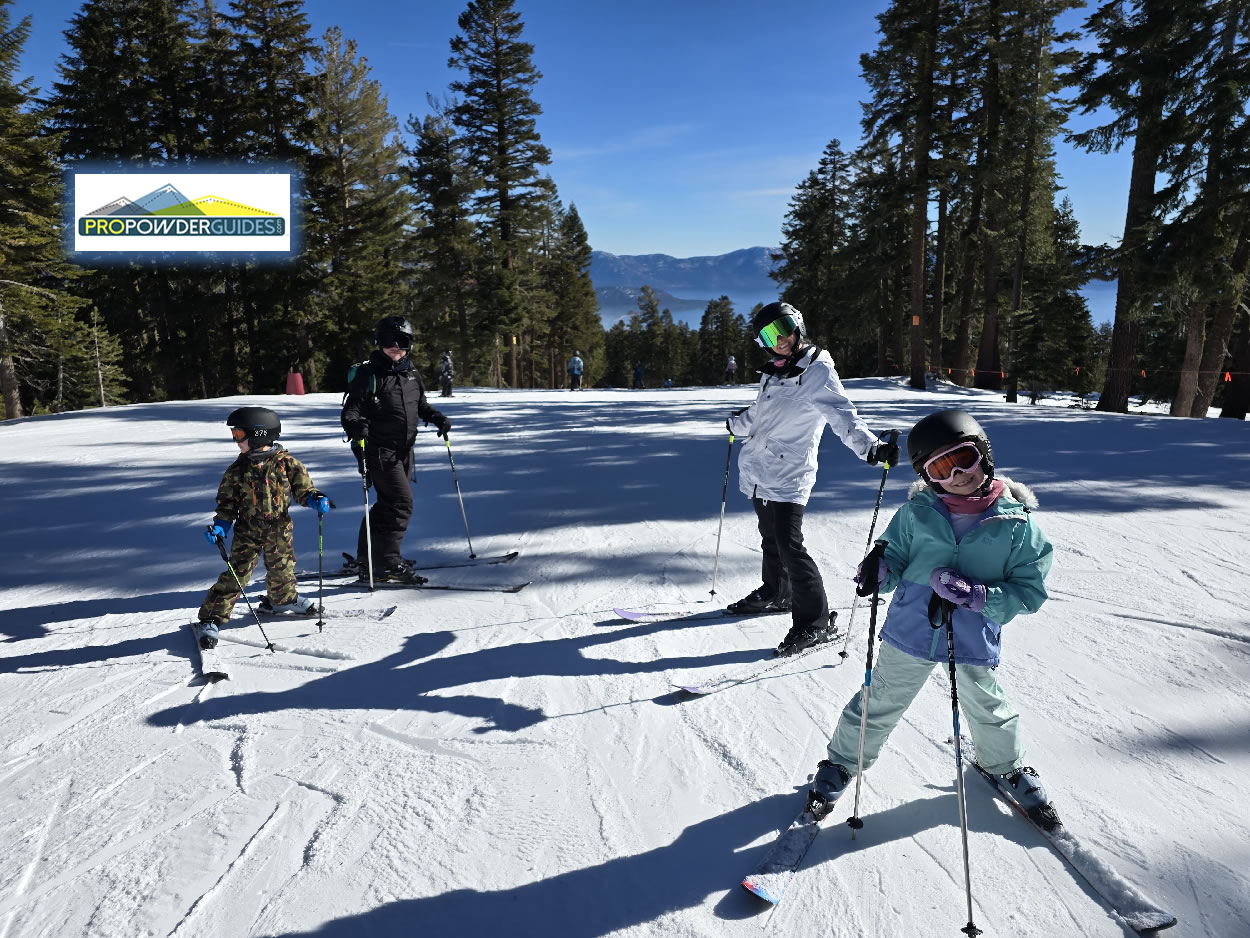 Family learning safe skiing with perfect form at Northstar.